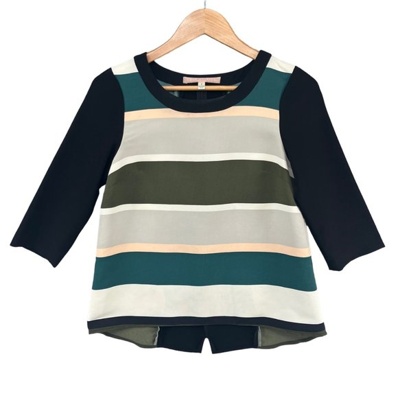 Anthropologie Troubadour Blouse Womens Multicolor Stripe 3/4 Sleeve Top Size 2 - Picture 1 of 10